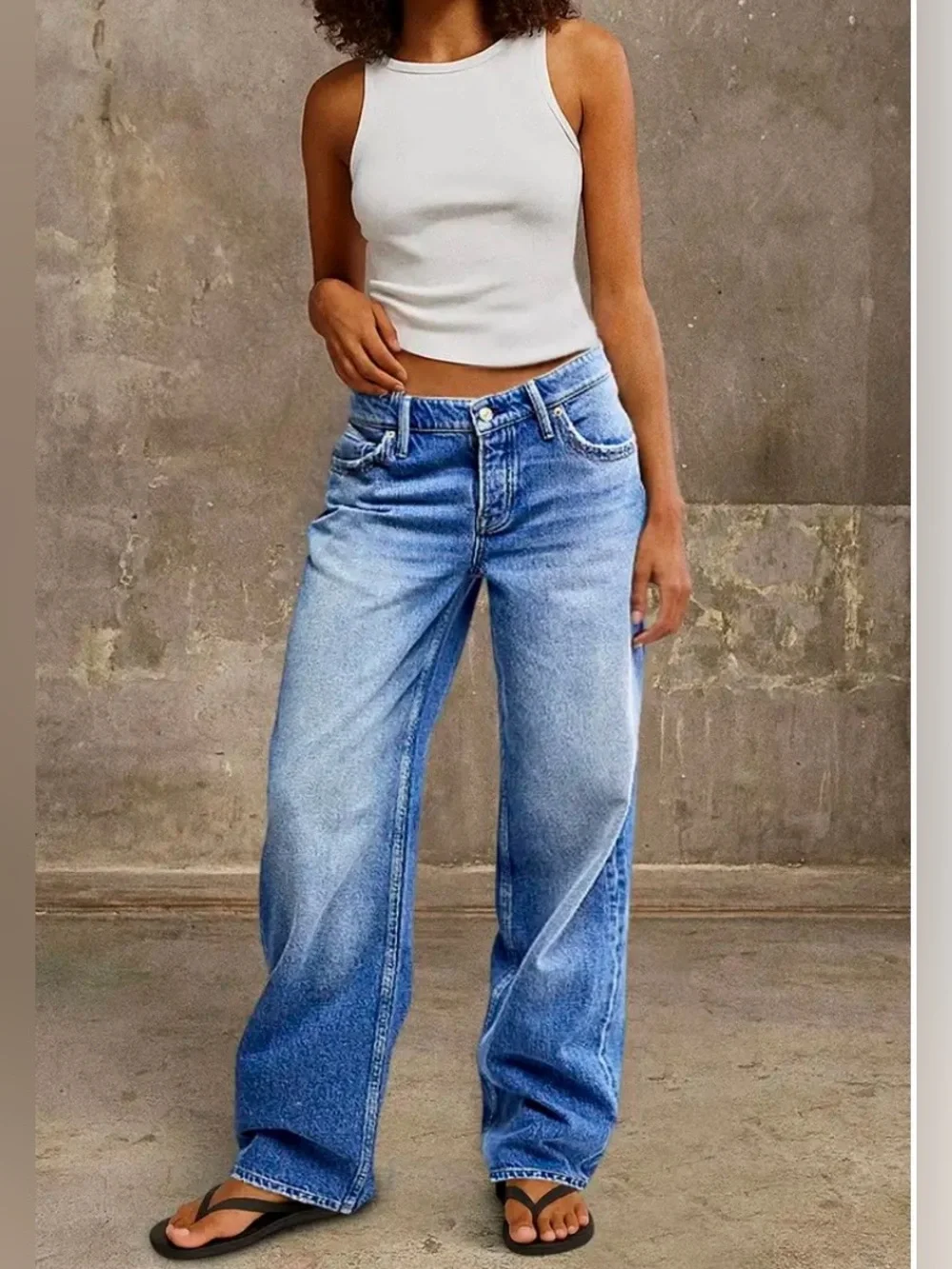 Flamingals Wash Mid Waist Straight Leg Jeans